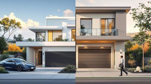 Side-by-side comparison of modern homes, representing the decision between buying and renting in Silicon Valley.