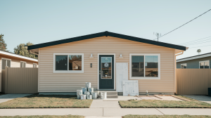 Front view of a fixer-upper home in Silicon Valley undergoing exterior renovations.