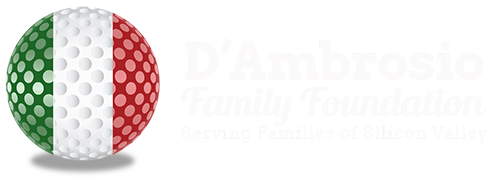 D’Ambrosio Family Foundation logo with Italian flag golf ball and white text, symbolizing philanthropy and community giving