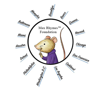 Max Rhymes Foundation logo showing mascot mouse and U.S. city names, supported by Silicon Valley Realtor Mike D’Ambrosio