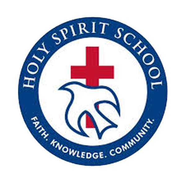 Holy Spirit School logo featuring red cross and white dove within blue circle