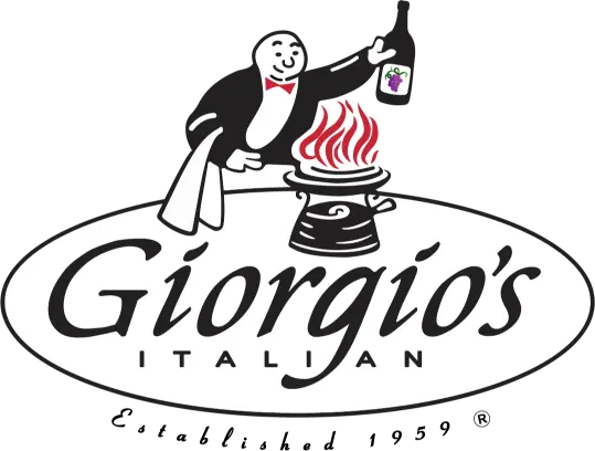 Giorgio’s Italian Restaurant logo with smiling chef and flaming dish, a favorite among Silicon Valley families
