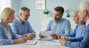 Homeowners meeting with real estate advisor