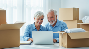 Senior couple planning a move and downsizing