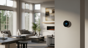 Smart thermostat installed in a modern living room