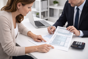 Client reviewing home buying costs and financial breakdown
